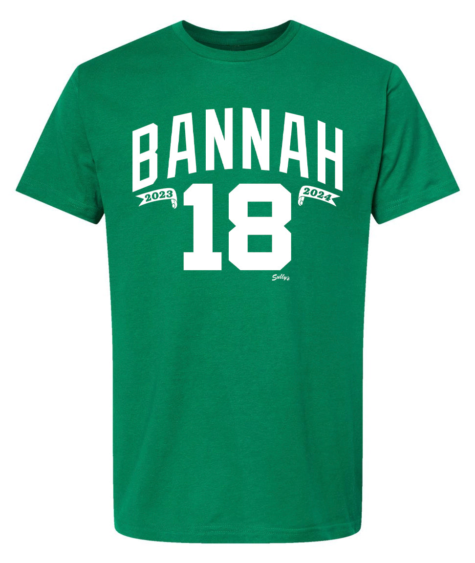 Bannah 18, 2023-2024 green tshirt, white font.