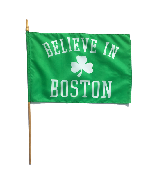 Believe in Boston Classic Shamrock Handheld 12"x18" Stick Flag