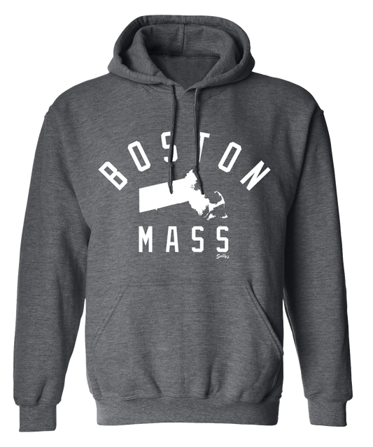 BOSTON, MASS (White Ink on Dark Gray) Hooded Sweatshirt