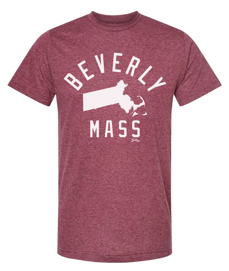 Red Beverly MA state shirt in white font.