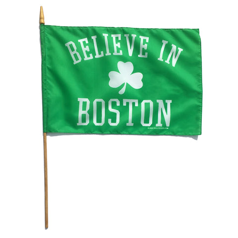 Believe in Boston Classic Shamrock Handheld 12"x18" Stick Flag