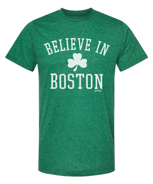 Believe In Boston (classic shamrock) Heather Green T-Shirt