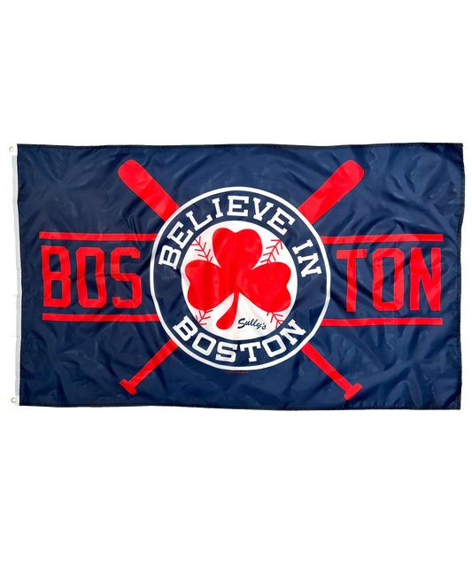 Believe In Boston - Red Shamrock with Bats 3' x 5' Flag (BLUE)