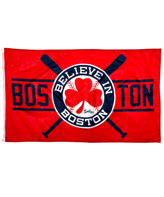 Believe In Boston - Red Shamrock with Bats 3' x 5' Flag (RED)
