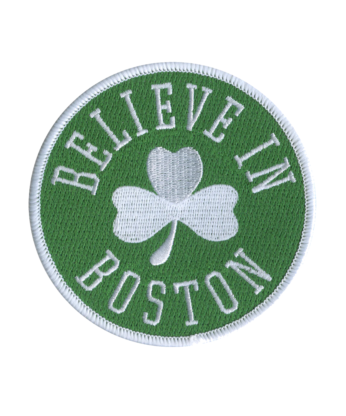 Shamrock Sticker Boston BELIEVE IN BOSTON (White Shamrock) Embroidered Patch – Sully's Brand