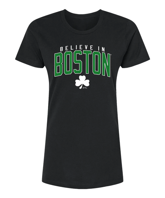 Believe in Boston - Black Relaxed Fit Women's Crew Neck T-Shirt