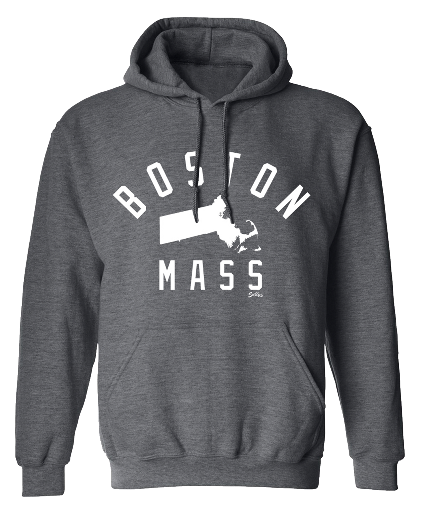 BOSTON, MASS (White Ink on Dark Gray) Hooded Sweatshirt