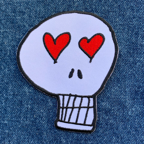 Heart Eyes Skull Embroidered Patch