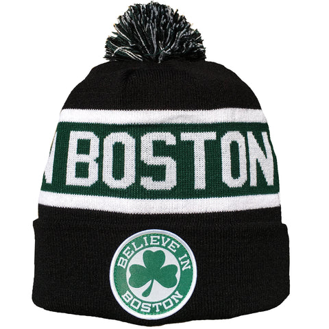 Believe In Boston - Basketball Shamrock - Pom Beanie