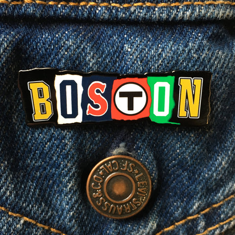 Boston Ransom Note Enamel Pin (one-line)