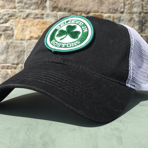 Believe in Boston Green Shamrock Mesh Trucker Hat